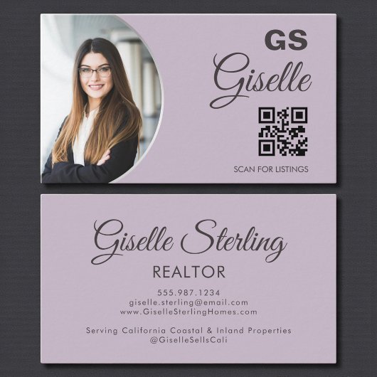 Lila Silber Monogramm Realtor QR-Code Visitenkarte