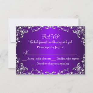 Lila Silber-Perl-Damask Sweet 16 RSVP Karte