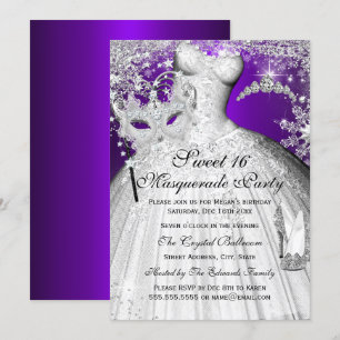 Lila Silber Prinzessin Masquerade Sweet 16 Einladung