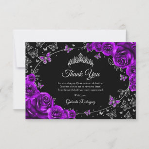 Lila Silber Quinceanera Dankeskarte