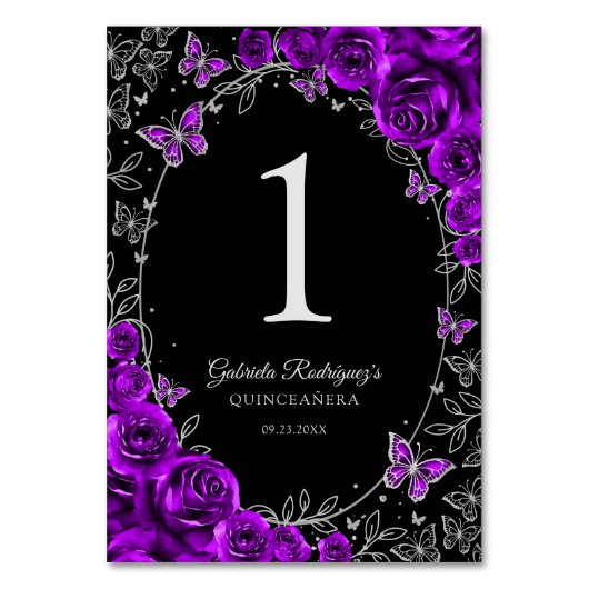 Lila Silber Quinceanera Tischnummer (Vorderseite)