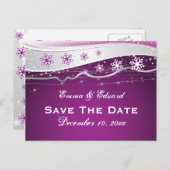 Lila Silber-Schneeflocke Hochzeit Sichern Sie das  Ankündigungspostkarte (Vorne/Hinten)