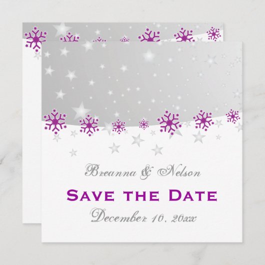 Lila Silber-Schneeflocke Hochzeit Sichern Sie das Save The Date (Vorne/Hinten)