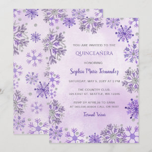 lila Silber-Schneeflocken-Glitter-Winter-Quinceañe Einladung