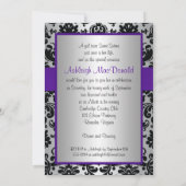 Lila, silber, schwarzer Damast Sweet 16 Einladung (Rückseite)