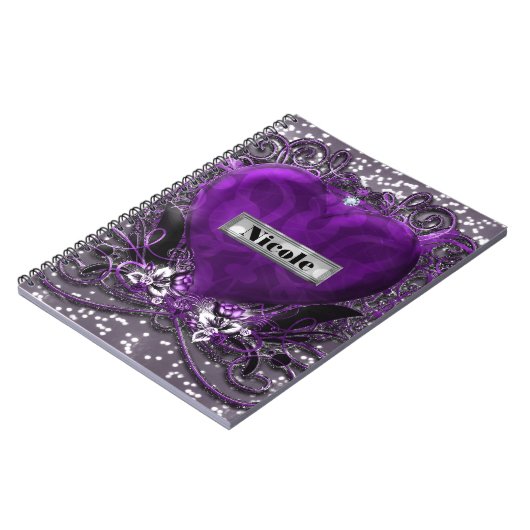 Lila & silber Sparkle Herzgotik Notizblock (Linke Seite)