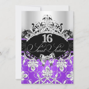 Lila Silber Sweet 16 Funkelnde Tiara Geburtstag Einladung
