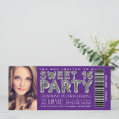 Lila Silber Sweet 16 Ticket Einladung (Stehend Vorderseite)