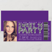 Lila Silber Sweet 16 Ticket Einladung (Vorne/Hinten)
