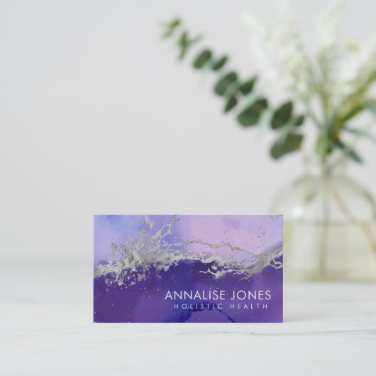 Lila Silber-Tinte und Marmor-Abstraktes Geschäftsw Visitenkarte (Stehend Vorderseite)