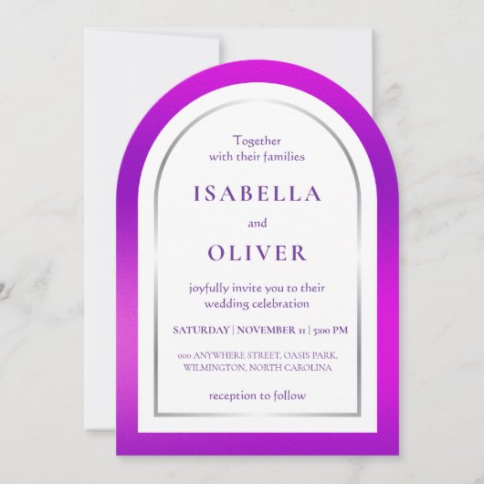 Lila-Silber-Verlaufsrahmen-Hochzeit Einladung (Vorderseite)