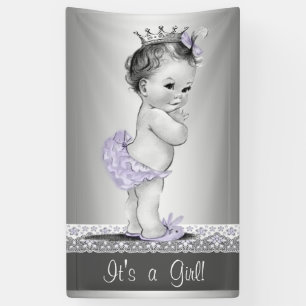 Lila Silber Vintage Baby-Einladung Banner