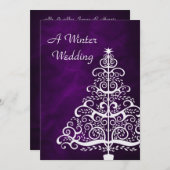 Lila Silber Weihnachtsbaum Winterhochzeit Einladung (Vorne/Hinten)