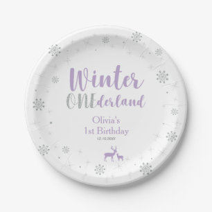 Lila & Silber, Winter Wonderland Geburtstagsfeier Pappteller