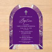 Lila Silberatemberaubende Taufe Modernes Elegantes Acryleinladungen (Vorderseite)