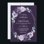 Lila Silberblume Geometrische Hochzeit Einladung<br><div class="desc">Eine elegante und moderne Blumenzettel im Hochzeitsommer lädt zum Verweilen ein. Ein Bouquet von Rose in Aquarelltönen in lila Pflaumen, staubige Rose, staubige Rosa, Lila, Salbei mit üppig grünen botanischen Blätter und Eukalyptus mit silberfarbenem geometrischem Hintergrund. Weitere passende Designs und Variationen finden Sie in meinem "Blitzweddingpaperie" Shop. Und zögern Sie...</div>