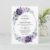 Lila Silberblume Geometrische Hochzeit Einladung (Stehend Vorderseite)