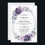 Lila Silberblume Geometrische Hochzeit Einladung<br><div class="desc">Eine elegante und moderne Blumenzettel im Hochzeitsommer lädt zum Verweilen ein. Ein Bouquet von Rose in Aquarelltönen in lila Pflaumen, staubige Rose, staubige Rosa, Lila, Salbei mit üppig grünen botanischen Blätter und Eukalyptus mit silberfarbenem geometrischem Hintergrund. Weitere passende Designs und Variationen finden Sie in meinem "Blitzweddingpaperie" Shop. Und zögern Sie...</div>