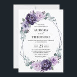 Lila Silberblume Geometrische Hochzeit Einladung<br><div class="desc">Eine elegante und moderne Blumenzettel im Hochzeitsommer lädt zum Verweilen ein. Ein Bouquet von Rose in Aquarelltönen in lila Pflaumen, staubige Rose, staubige Rosa, Lila, Salbei mit üppig grünen botanischen Blätter und Eukalyptus mit silberfarbenem geometrischem Hintergrund. Weitere passende Designs und Variationen finden Sie in meinem "Blitzweddingpaperie" Shop. Und zögern Sie...</div>