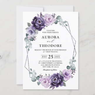 Lila Silberblume Geometrische Hochzeit Einladung