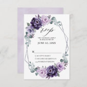 Lila Silberblume Geometrische Hochzeit RSVP Karte (Vorne/Hinten)