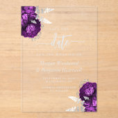 Lila Silberblume Hochzeit Sichern Sie das Datum Acryleinladungen (Vorderseite)