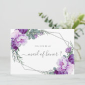 Lila Silberblume wird meine Trauzeugin sein Einladung (Stehend Vorderseite)