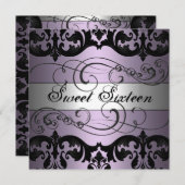 Lila/SilberDamast Sweet 16 Birthday Einladung (Vorne/Hinten)