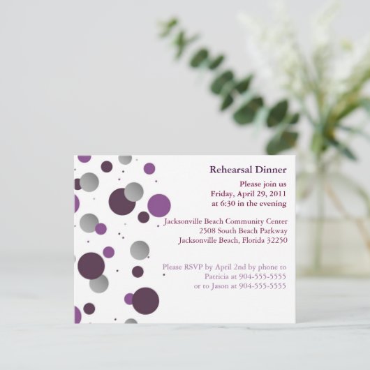 Lila & Silberdot Probe Abendessen Postkarte (Stehend Vorderseite)