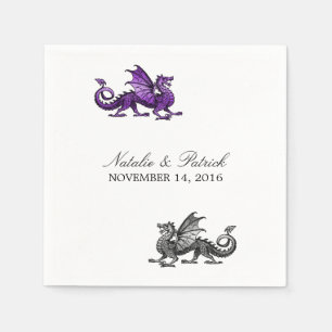 Lila Silberdrache Hochzeitspapier Napkins Serviette