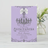 Lila & silberer Weißbug Quinceañera 15 15. Einladung (Stehend Vorderseite)
