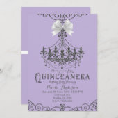 Lila & silberer Weißbug Quinceañera 15 15. Einladung (Vorne/Hinten)