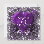 Lila & Silberes Herz Sparkle jede Veranstaltung Einladung (Vorderseite)