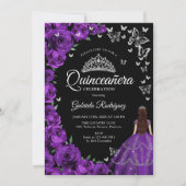 Lila Silberflorengatterlinge Quinceanera Einladung (Vorderseite)