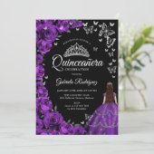 Lila Silberflorengatterlinge Quinceanera Einladung (Stehend Vorderseite)