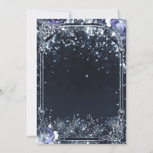 Lila Silberfunkellichter Rose Quinceañera Einladung (Rückseite)