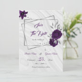 lila silbergrau, elegant, blumenreich save the date (Stehend Vorderseite)