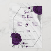 lila silbergrau, elegant, blumenreich save the date (Vorne/Hinten)