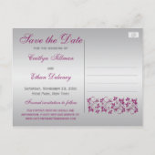 Lila, Silbergrau, floral Save the Date Postkarte (Rückseite)