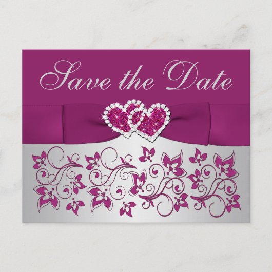Lila, Silbergrau, floral Save the Date Postkarte (Vorderseite)