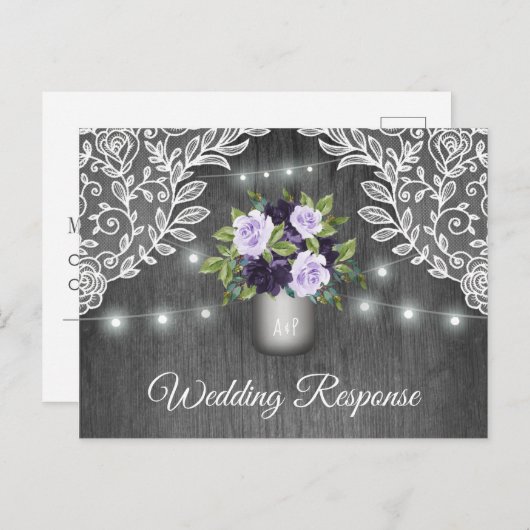 Lila Silbergrau-floraler Rustikaler Jar Wedding RS Einladungspostkarte (Vorne/Hinten)