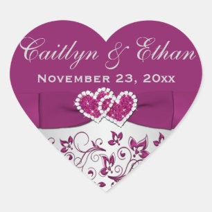 Lila, silbergraue Gastgeschenk Hochzeit Herz-Aufkleber