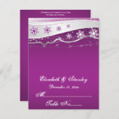 Lila, silbergraue Schneeflocken Hochzeitsfeier Pla Einladung (Vorne/Hinten)