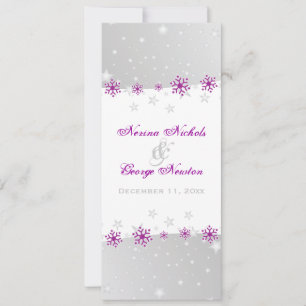 Lila silbergraue Schneeflocken-Hochzeitsprogrammka Einladung