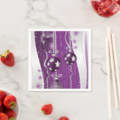 Lila, silbergraue Weihnachtsbälle und Schneeflocke Serviette (Beispiel)