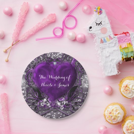 Lila & Silberherz Sparkle Party Pappteller (Party)