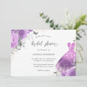 Lila Silberkleid und Rose Schmetterlingsflasche Br Einladung (Stehend Vorderseite)