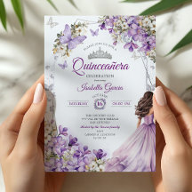 Lila silberne Blumen Schmetterlinge Quinceañera