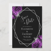 Lila silberne Blumengeometrie Schwarz Save the Dat Date (Vorderseite)