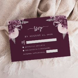 Lila-silberne Blumenskript-Hochzeits-RSVP Begleitkarte